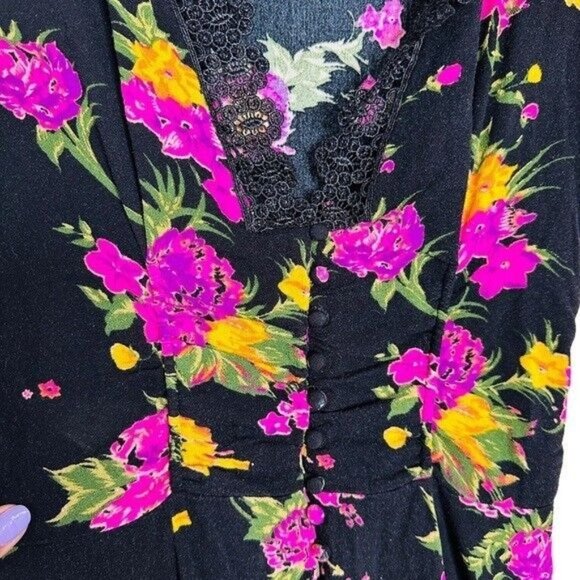 Free People Alora Black Floral Print Mini Dress Women’s Size 0 - Picture 8 of 10